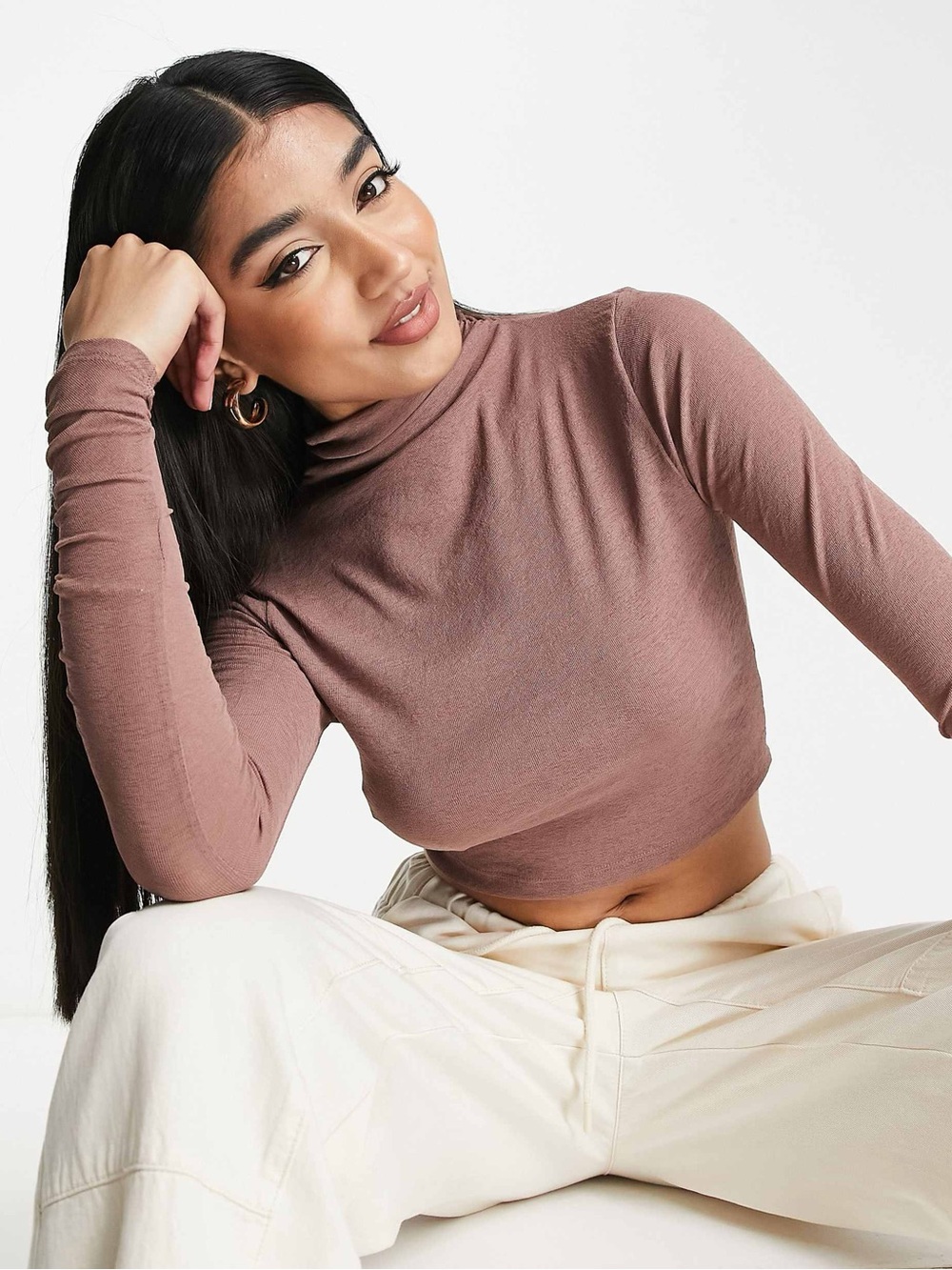 Rollneck Long-Sleeve Top in Mauve